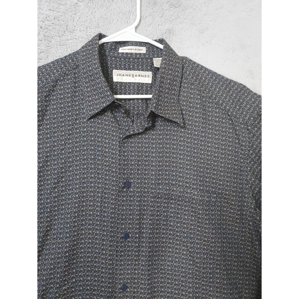 Vintage  Jhane Barnes Shirt Men XL Geometric Woven Long Sleeve Blue Psychedelic